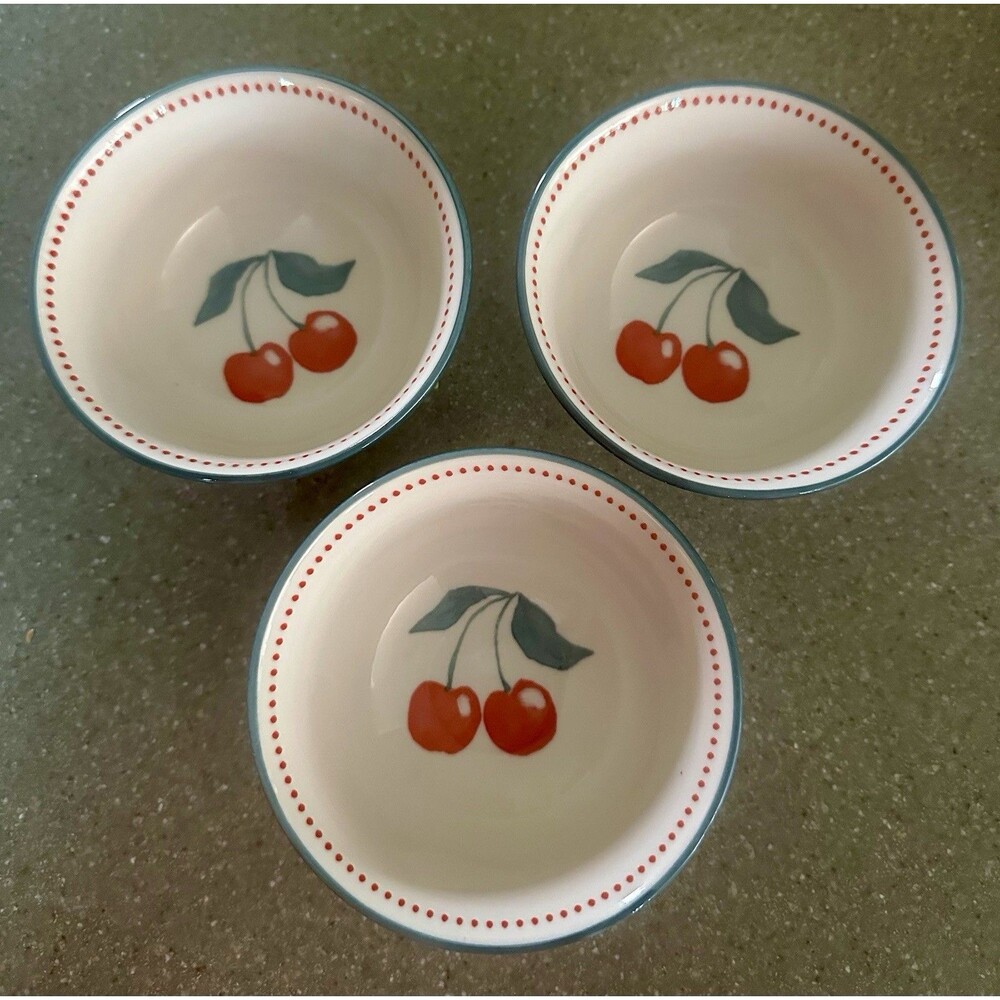 Eaton Fine Dining Cherry And Blue Ceramic Mini Bowls Set Of 3